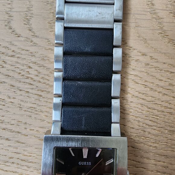 Men's Guess Stainless Steel and Black Leather Watch - Picture 10 of 13
